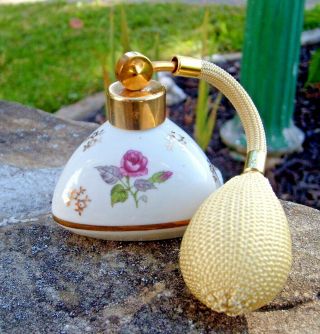 Vintage Hand - Painted Porcelain Perfume Bottle Atomizer Bulb Bavaria