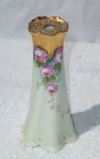 Vintage Porcelain Hat pin Holder Hand Painted Pink Roses Gold E.  W.  Donath Vanity 3