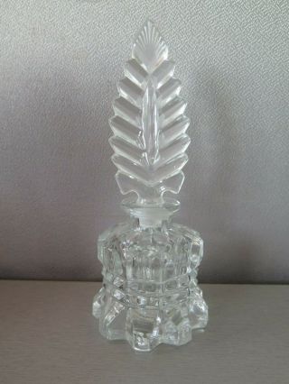 Art Deco Le Smith Glass Co.  Pressed Glass Perfume Bottle W Feather Stopper