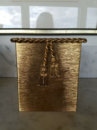 Vintage Stylebuilt Tissue Box Cover Gold Metal Hollywood Regency Rope Tassel