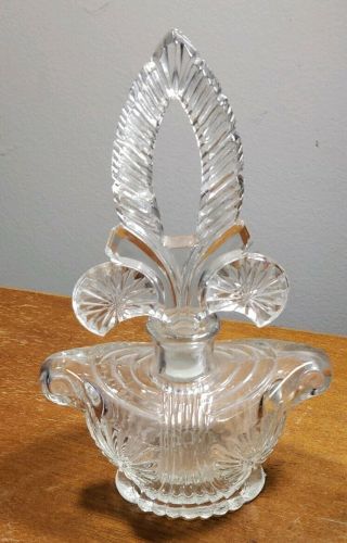 Vintage Clear Cut Crystal Perfume Bottle W Ornate Glass Dauber