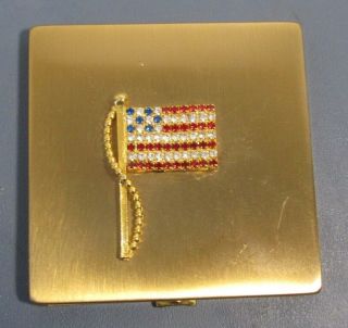 Vintage Easterling Compact With Rhinestone Flag - Boston Ma
