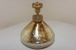 Vintage Holmspray Perfume Bottle W/pump,  Crackle Gold,  3 - 3/4 ",  Jeweled