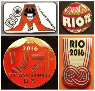 Rio 2016.  Olympic Games.  Media Pin.  A Set Of 4 Asahi Shimbun Pins.  Offer