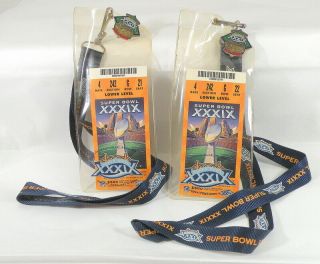 Pair 2 Patriots Bowl Xxxix Tickets In Lanyards,  I Was There Pins