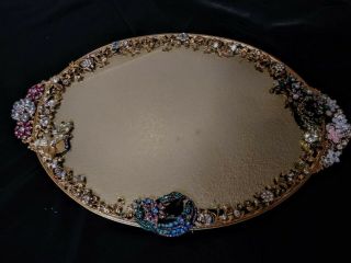 Vintage Vanity Mirror Tray With Swarovski Crystals & Jewels Through The Filigree