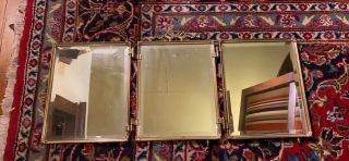 Vintage/antique Metal Beveled Three Tri Fold Vanity Mirror