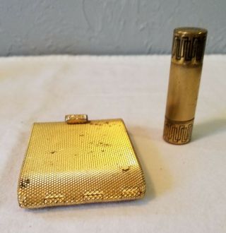 Vintage Gold Tone Or Brass Make - Up Compact And Empty Perfume Bottle