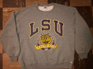 Lsu Tigers Vtg 1980s Russell Athletic Crew Neck Sweat Shirt T Jersey Sweater Xl