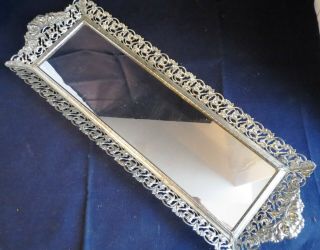Vintage Hollywood Regency Vanity Perfume Dresser Mirror Tray W/ Filigree Frame