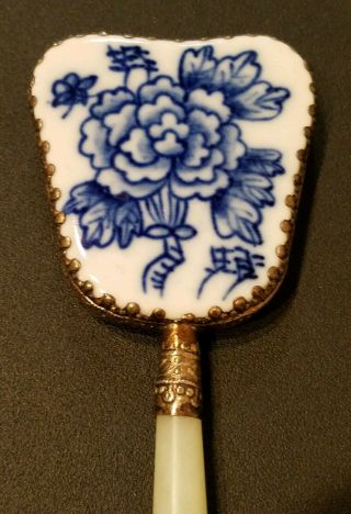 Vintage Oriental Porcelain Hand Mirror with Jade Handle 3