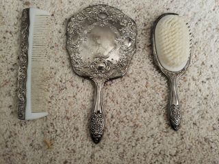 Vintage Dresser Vanity Set With Mirror,  Comb And Brush (gorgeous Baroque Style)