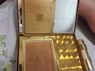 Vintage Ladies Vanity Case,  Lipstick,  Powder,  Mirror & Cig.  Case