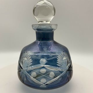 Blue Etched Glass Perfume Bottle With Stopper - Vanity Bottle Vintage