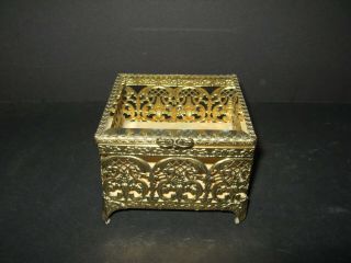 Vintage Gold Filigree Jewelry Casket Mcm Hollywood Glam Jewelry Box Vanity Box