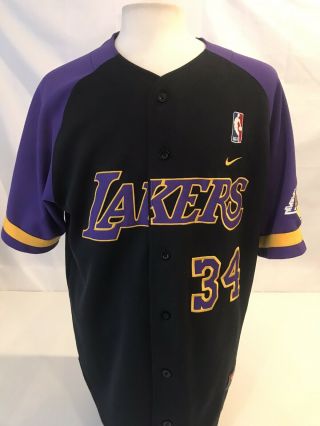 Nike Los Angeles Lakers Shaquille O’neal Baseball Jersey Sz Large Black Purple