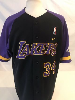 Nike Los Angeles Lakers Shaquille O’neal Baseball Jersey Sz Large Black Purple 2