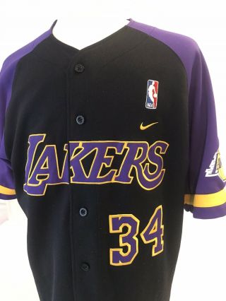 Nike Los Angeles Lakers Shaquille O’neal Baseball Jersey Sz Large Black Purple 3