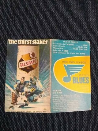 1968 - 69 St Louis Blues (National Hockey League) Falstaff Beer pocket schedule 3