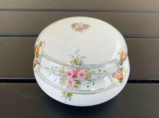 Vintage Porcelain Vanity Jar Trinket Dish Hand Painted Floral Nippon
