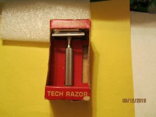 Vintage 1939 Gillette Tech Safety Razor Date Code J - 2 W/box Made In Usa