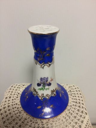Vintage - Kpm - Porcelain Hat Or Stick Pin Holder Blue White Gold Flowers.