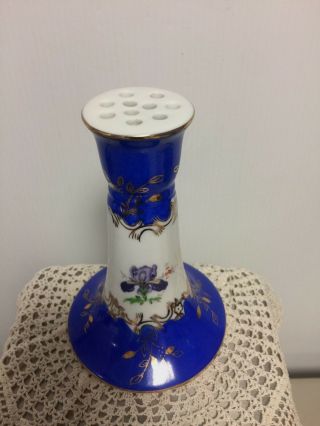 Vintage - KPM - Porcelain Hat or Stick Pin Holder Blue White Gold Flowers. 2