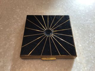 Vintage Art Deco Black And Gold Powder Compact W/ Mirror