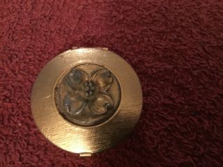 Vintage Brass Color Metal Round Pill Box W/metal Divider