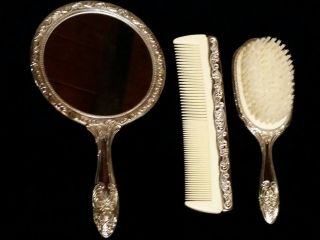 3 Piece Vintage Vanity Set Includes Hand Mirror Brush & Comb