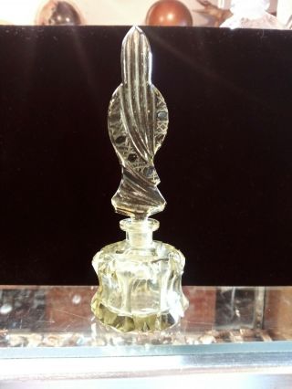 Vtg Art Deco Cut Glass Yellow Perfume Bottle With Glass Stopper