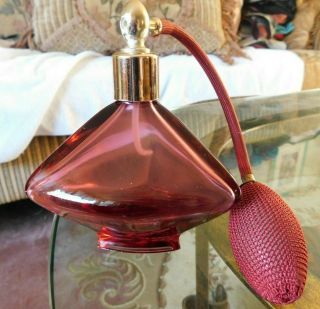 Vintage Irice Austria Perfume Bottle With/ Atomizer Cranberry Pink Glass