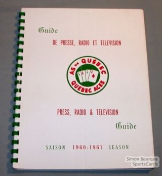 1960 - 61 Quebec Aces Ahl Minor Hockey Media Guide