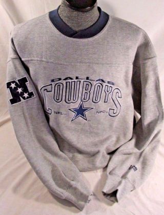 Vintage Nfl Dallas Cowboys Lee Sport Xl Gray And Blue Embroidered Sweatshirt