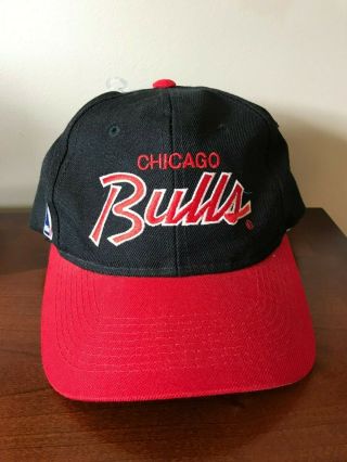 Vintage Chicago Bulls Sports Specialties Black Red Script Snapback Cap Hat 2