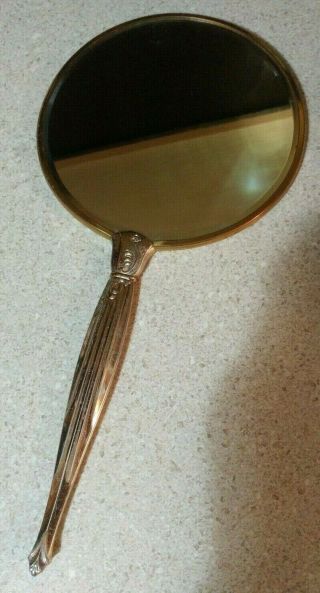 Vintage Hand Held Vanity Mirror Brass Gold Tone