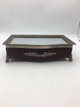 Vintage Silver Plate Vanity Box With Mirrored Top