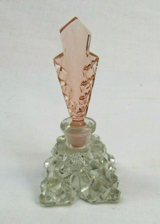 Vintage Perfume Bottle Vanity Dresser Decanter Dabber Pink Stopper 3 3/4 "