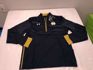 Nwt $79.  99 Under Armour Hg Mens Notre Dame On Field 1/4 Zip Jacket Navy Large