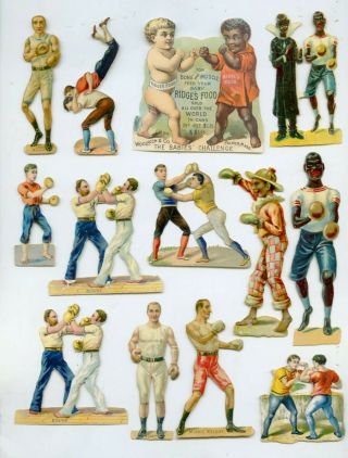 19th Century Boxing Cards Scraps Black Racist (13pcs) (evans)