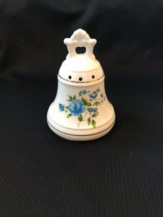 Vintage Closet Pomander Potpourri Vanity Ceramic Blue Flowers Bell Japan 1960s