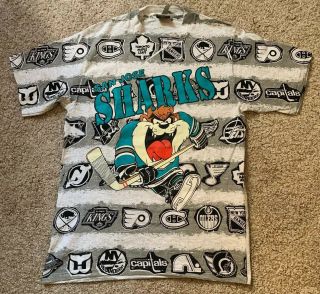 Vintage 1991 San Jose Sharks Nhl Taz Single Stitch All Over Print Tshirt,  Sz L