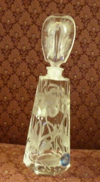 Vintage Irice Hand Cut Crystal Frosted Flower Perfume Bottle,  Matching Stopper