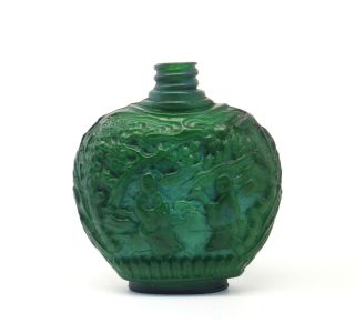Lovely Art Deco Bohemian Malachite Glass Perfume Scent Bottle
