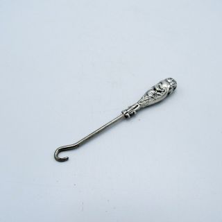Antique Small Sterling Silver Button Hook With Swirl Design