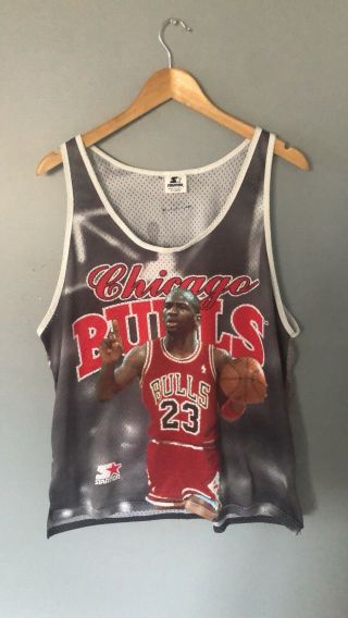 Rare Vintage Starter Michael Jordan Bulls Print All Over Tank Top L / Xl Jersey