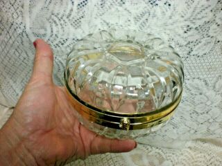 Round Vintage/antique Hinged Cut Glass Jewelry Box/casket Gold Metal Trim