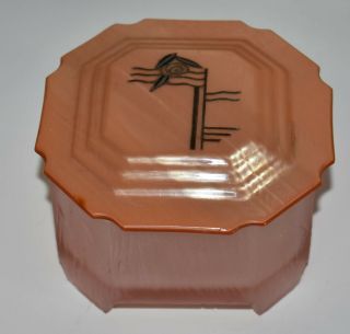 1930s Art Deco Frosted Pink Glass Powder Container Trinket Box W/celluloid Lid