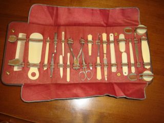 Antique 21 Piece French Ivory Celluloid Manicure Vanity Set In Case