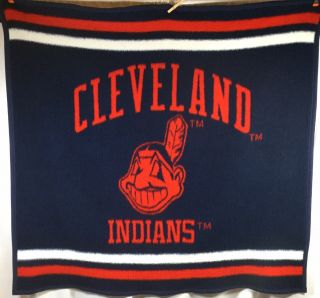 Vintage Cleveland Indians Biederlack Blanket Throw Chief Wahoo Usa 50” X 54” Exc